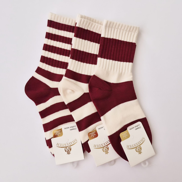 جوراب ساقدار رینگی ترکیبی کرم _ زرشکی دخترانه