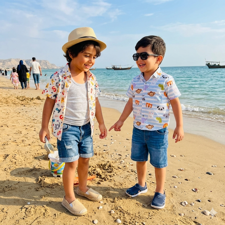 پیراهن تک هاوایی پسرانه طرح عروسکی