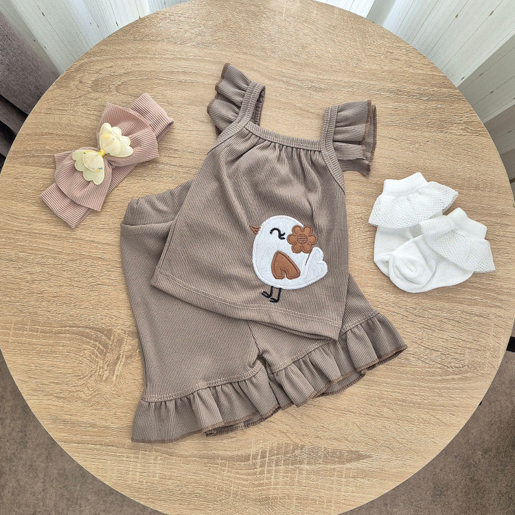 تاپ و شلوارک نوزادی کبریتی طرح جوجه